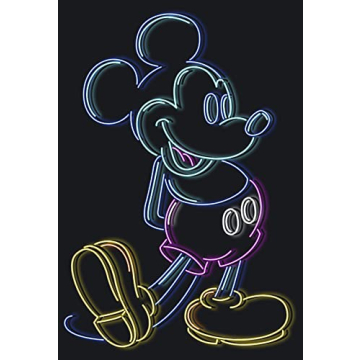Disney Characters Neon Mickey Women's Mineral Wash Short Sleeve Crop Tee, Black, Medium