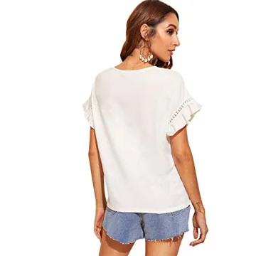 Stylish ROMWE Ruffle Trim Summer Blouse for Women
