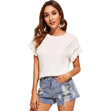 Stylish ROMWE Ruffle Trim Summer Blouse for Women