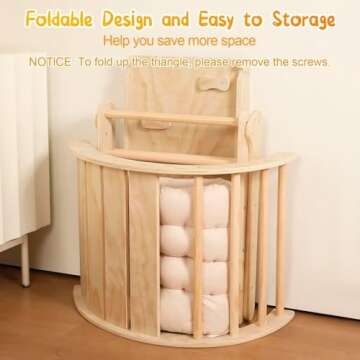 Pikler Triangle Set with Cushion, 7 in 1 Toddler Climbing Toys Indoor, Montessori Foldable Climbing Set, Wooden Climbing Toys for Toddlers 1-3 Inside with Ramp, Arch and Ladder (Nature Wood)