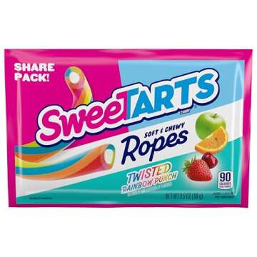 SweeTARTS Ropes, Candy, Twisted Rainbow Punch, Soft and Chewy, 3.5 oz, 12 count