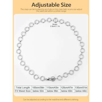 FIORETTO Chain Belt for Women Metal Belts Fashion Waist Belts for Dress Double O Ring Silver Length 41in