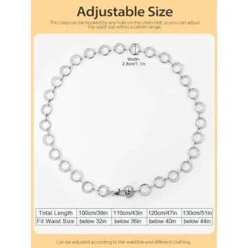 FIORETTO Chain Belt for Women Metal Belts Fashion Waist Belts for Dress Double O Ring Silver Length 41in