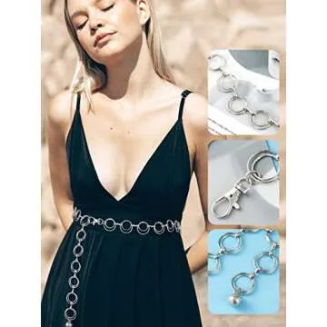 FIORETTO Chain Belt for Women Metal Belts Fashion Waist Belts for Dress Double O Ring Silver Length 41in