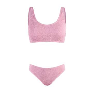 CUPSHE Bikini Set for Women Two Piece Swimsuits Tank Top Scoop Neck Mid Rise Wide Straps Textured, M Blush Pink