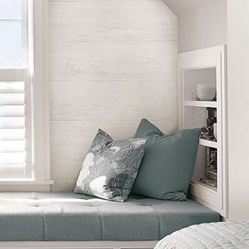NuWallpaper NU3129 Reclaimed Shiplap Peel Stick Wallpaper, White & Off-White