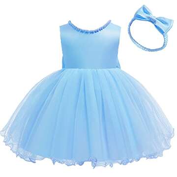 Princess Girls Bowknot Pageant Dresses Cute Sleeveless Prom Tulle Backless Toddler Party Dresses for Baby (Blue,110)