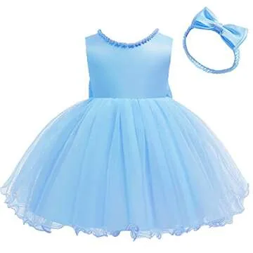 Princess Girls Bowknot Pageant Dresses Cute Sleeveless Prom Tulle Backless Toddler Party Dresses for Baby (Blue,110)