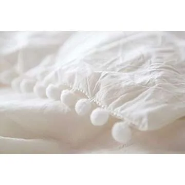 White Pom Pom Boho Duvet Cover 100% Cotton Bedding Fringed Cotton Cover Full Queen, 86“x90”
