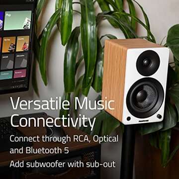 Fluance Ai41 Powered 2-Way 2.0 Stereo Bookshelf Speakers with 5" Drivers, 90W Amplifier for Turntable, TV, PC and Bluetooth 5 Wireless Music Streaming with RCA, Optical & Subwoofer Out (Black Ash)