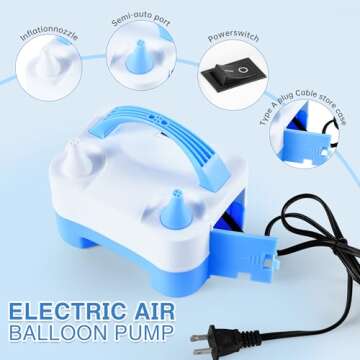 YIKEDA Electric Air Balloon Pump, Portable Dual Nozzle Electric Balloon Inflator/Blower for Party De...