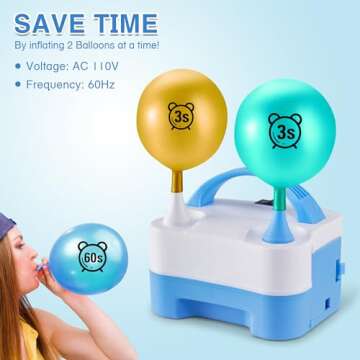 YIKEDA Electric Air Balloon Pump, Portable Dual Nozzle Electric Balloon Inflator/Blower for Party Decoration,Used to Quickly Fill Balloons - 110V 600W [Blue]