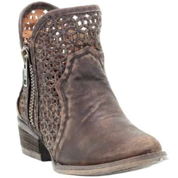 Corral Boots Women's Comfortable Leather Cowgirl Western Cut-Out Shortie Booties Boots, Brown, 9