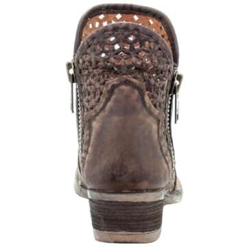 Corral Boots Women's Comfortable Leather Cowgirl Western Cut-Out Shortie Booties Boots, Brown, 9