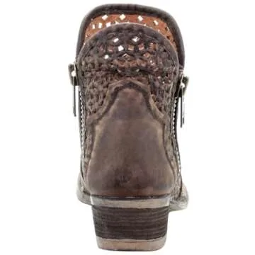 Corral Boots Women's Comfortable Leather Cowgirl Western Cut-Out Shortie Booties Boots, Brown, 9