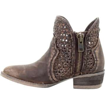 Corral Boots Women's Comfortable Leather Cowgirl Western Cut-Out Shortie Booties Boots, Brown, 9