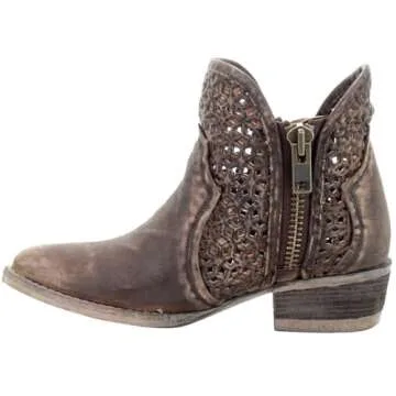 Corral Boots Women's Comfortable Leather Cowgirl Western Cut-Out Shortie Booties Boots, Brown, 9