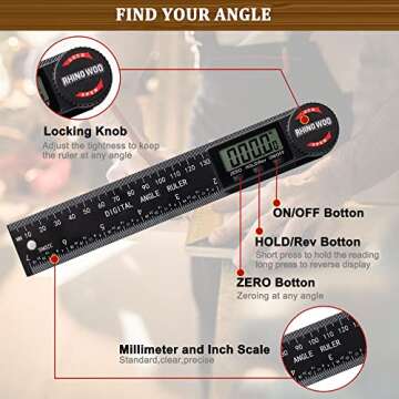 Digital Angle Finder Protractor, Angle Finder Ruler with 7inch/200mm, Angle Measuring Tool for Woodw...