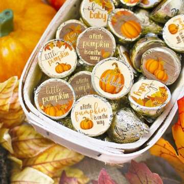 Rustic Fall Little Pumpkin Baby Shower Candy Stickers, Fall Baby Shower Party Favor Stickers - 180 C...