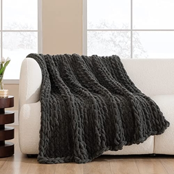HBlife Chunky Knit Throw Blanket - Ultra Soft, Warm Chenille Yarn for Cozy Comfort
