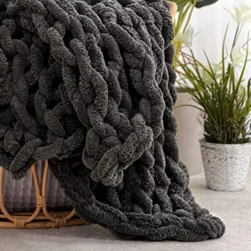 HBlife Chunky Knit Throw Blanket Soft Chenille Yarn Cozy Comfort