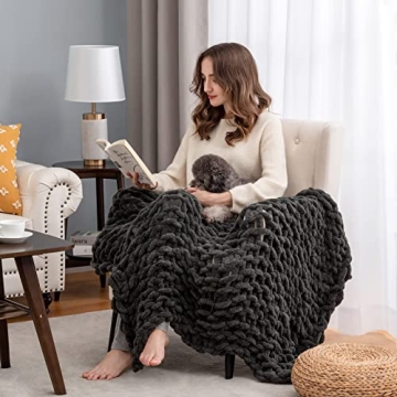 HBlife Chunky Knit Throw Blanket Soft Chenille Yarn Cozy Comfort