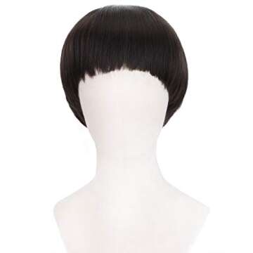 PARTY ZONE Short Black Luffy Cosplay Wig-80s Outfit For Men Synthetic Bowl Cut Mushroom Hair Anime W...