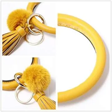 Keychain Bracelet,Key Ring Bracelet,Keychain Bangle,Wrist Bangle Key Chains for Women Girls PU Leather Tassel