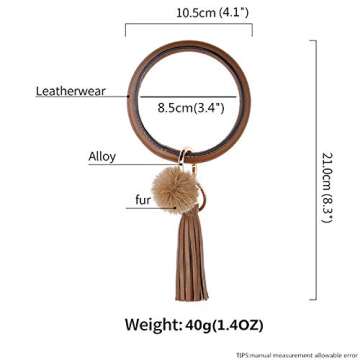 Keychain Bracelet,Key Ring Bracelet,Keychain Bangle,Wrist Bangle Key Chains for Women Girls PU Leather Tassel