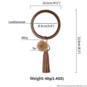 Keychain Bracelet,Key Ring Bracelet,Keychain Bangle,Wrist Bangle Key Chains for Women Girls PU Leather Tassel
