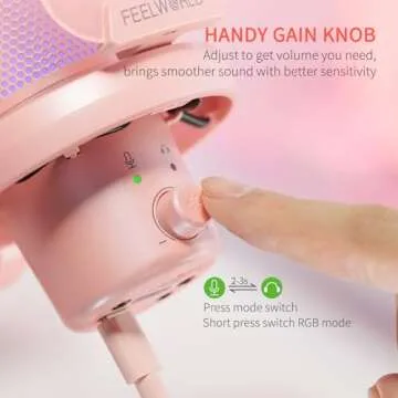 FEELWORLD VM1 Pink USB Gaming Microphone with RGB Lights