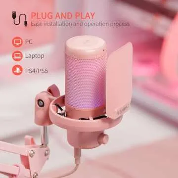 FEELWORLD VM1 Pink USB Gaming Microphone with RGB Lights