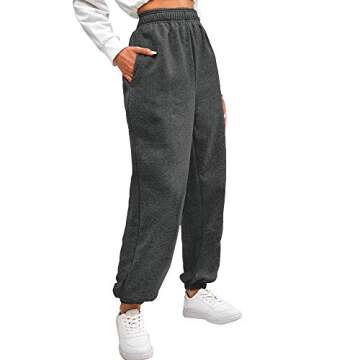 ZAFUL Women's Sweatpants Warm Fleece Lined High Waisted Jogger Pants Athletic Track Pants with Pockets Dark Gray X-Large
