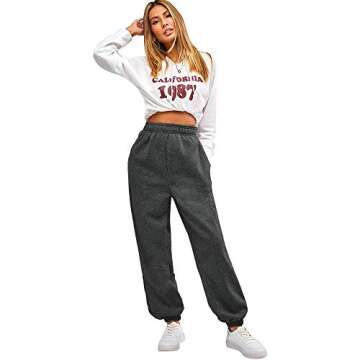 ZAFUL Women's Sweatpants Warm Fleece Lined High Waisted Jogger Pants Athletic Track Pants with Pockets Dark Gray X-Large