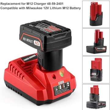 Energup 2Pack 6.5Ah 12V Milwaukee M12 Battery & Charger Kit