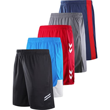 5 Pack Big Boys Youth Athletic Mesh Basketball Shorts with Pockets Quick Dry Activewear (Set 2, Larg...