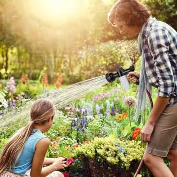 EVILTO Garden Hose Nozzle, High Pressure Hose Spray Nozzle 8 Way Spray Pattern One-Touch Sprayer for Watering Plants, Lawn, Patio, Car Wash, Cleaning，Showering Pet