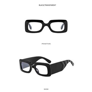 YAMEIZE Trendy Small Rectangle Sunglasses Women Men Vintage Thick Frame Small Square Glasses UV400 Driving Shades Glasses (Black/Transparent)