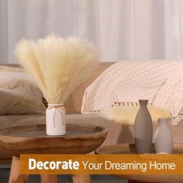 Faux Pampas Grass Short, 7-Pcs 17''/1.5FT 10 Branches, Cream Beige, Short Pampas Grass for Small Vase Table Decor, Boho Farmhouse Rustic, Gold Fluffy Faux Mini Pampas Grass, Artificial Pampas Flowers