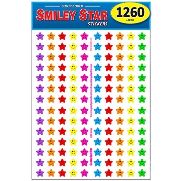 Pack of 1260 Happy Face Smiley Star Stickers for Rewards