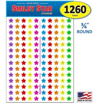 Pack of 1260 Happy Face Smiley Star Stickers for Rewards