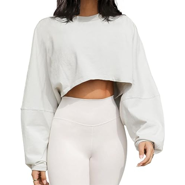 MISSACTIVER Women’s Vintage Oversized Long Sleeve Crop T-Shirt - Chic Comfort for All