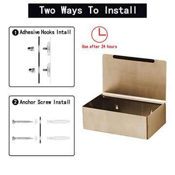 YRONG Adhesive Toilet Paper Holder with Shelf and Storage, Wall Mount Toilet Paper Roll Holder & Flushable Wipes Dispenser Set Fits Any Bathroom, Stainless Steel Tissue Holder-Square, Gold