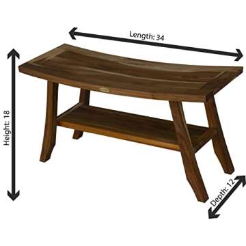 EcoDecors 34 Inch Satori Natural Teak Waterproof Teak Wood Shower Bench Stool Seat Chair For Inside Shower Provides Safety, Storage, and Organization For Bathroom Accessories