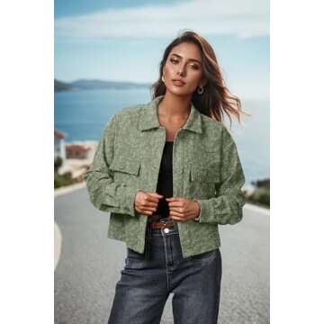 IWOLLENCE Women's Cropped Shacket Jacket Fashion Button Down Corduroy Shacket Jackets Casual Crop Sh...
