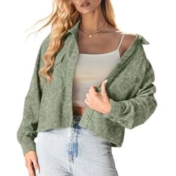 IWOLLENCE Stylish Women's Cropped Corduroy Shacket