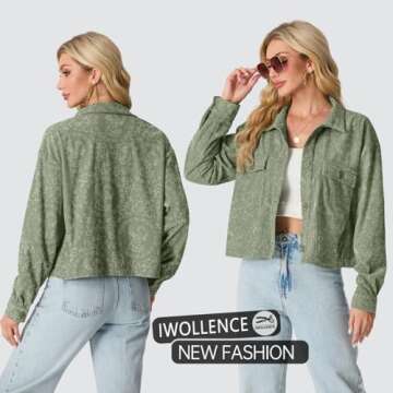 IWOLLENCE Stylish Women's Cropped Corduroy Shacket