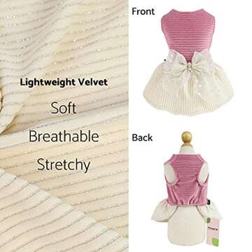 Fitwarm Shinning Lightweight Velvet Dog Dress Doggie Skirt Girl One-Piece with Bowknot for Pet Clothes Birthday Party Doggy Gown Puppy Outfits Apparel Pink Medium