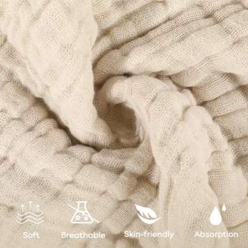 Yoofoss Muslin Baby Washcloths 100% Cotton Face Towels 6 Pack Wash Cloths for Baby 12x12in Soft and Absorbent Baby Wipes (Apricot)