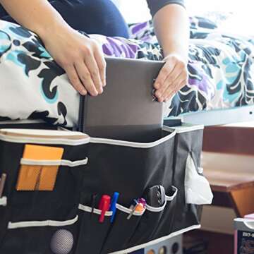 Kozy Designs Dorm Room Essentials Bedside Caddy Organizer with New Laptop Keeper Pocket and Non-Slip...